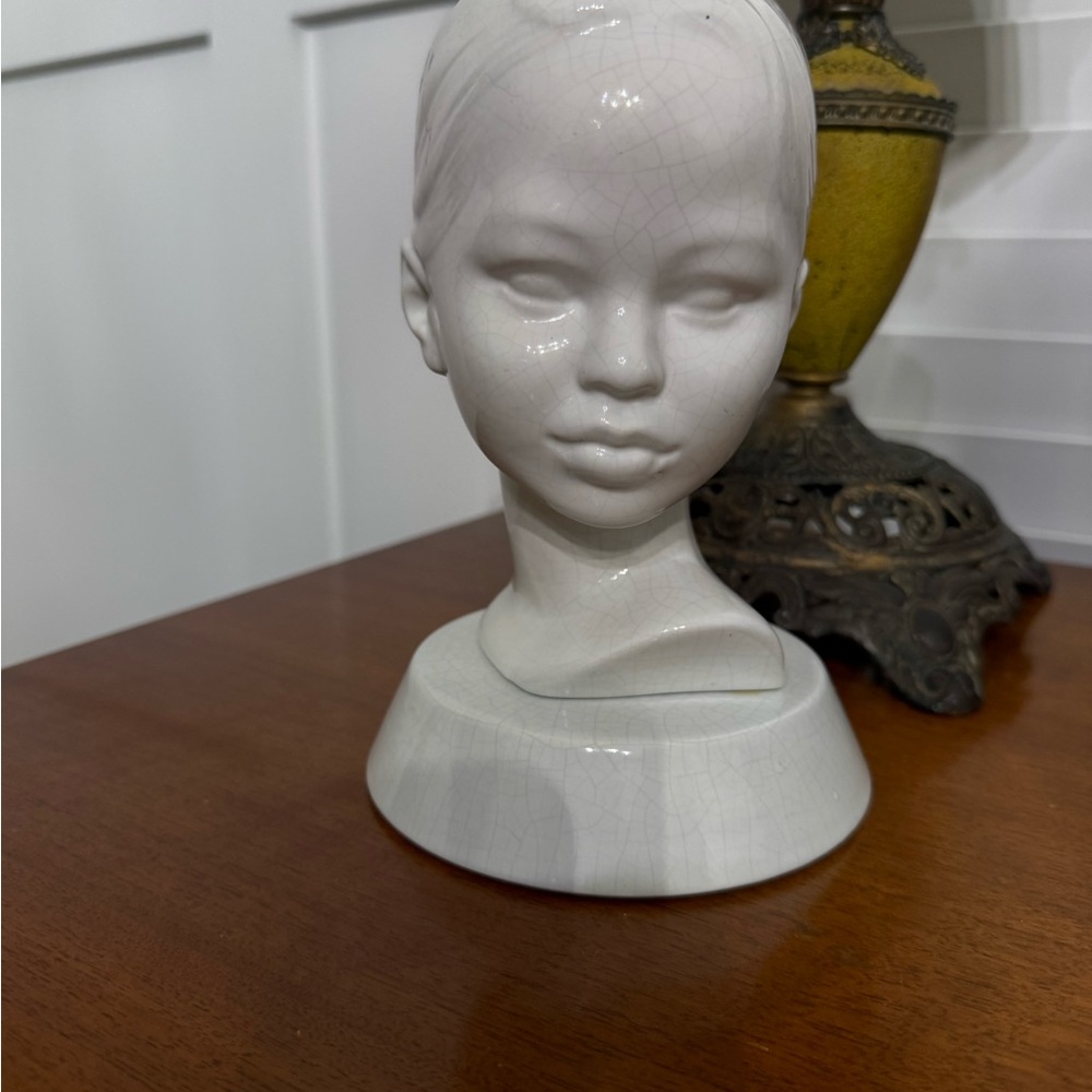 Elegant White Ceramic Girl Bust 1978
